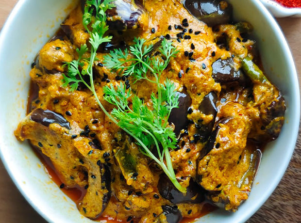 Spiced Brinjal with Kasundi & Poppy Seed Gravy