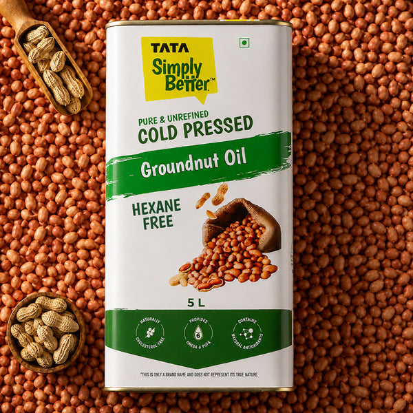 Tata Simply Better Groundnut (Peanut) Oil 5L | Pure, Unrefined & Cold-pressed | Hexane-Free