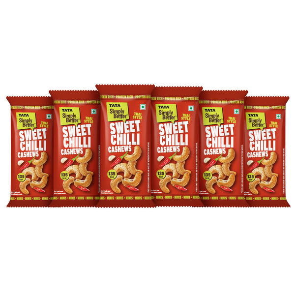 Tata Simply Better Sweet Chilli Flavoured Roasted Cashews, 23g x Pack of 6 - 138g