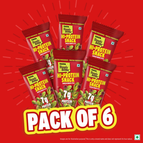 Tata Simply Better Hi-Protein Edamame Snack Korean Kimchi Style Mix, 28g - Pack of 6