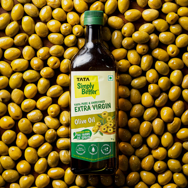 Tata Simply Better Extra Virgin Olive Oil 1L | 100% Pure, Unrefined & Cold-pressed | Hexane-Free